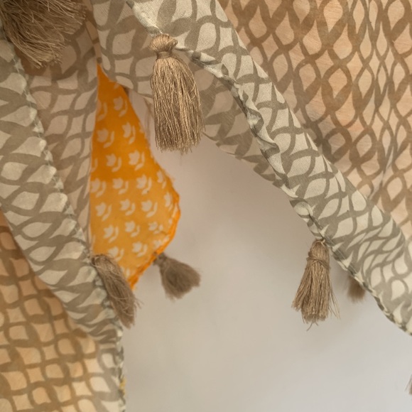 RAJ Boho Lightweight Cotton Kimono w/ Tassels Yellow Tan Beach Coverup - Picture 12 of 12